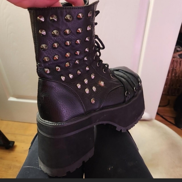 Demonia Studded Black Platform Boots - Picture 6 of 7